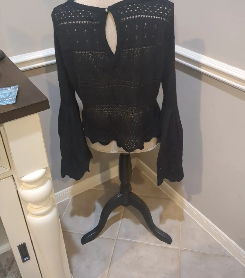 Free People Black Lace Knit Bell-Sleeve Women’s Top